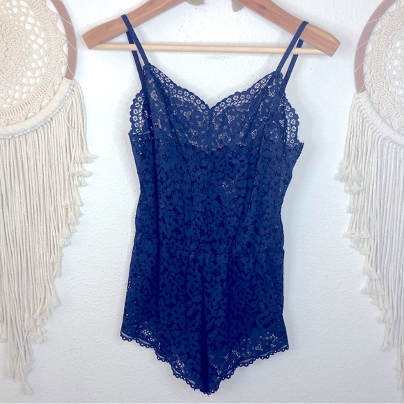 Victoria's Secret Pants - Victoria’s Secret dk blue lace romper small